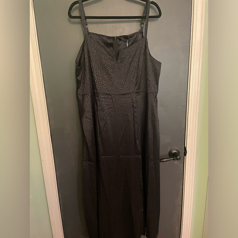 Leopard Print Satin Split Notched Adjustable Straps Cami Dress, 1x